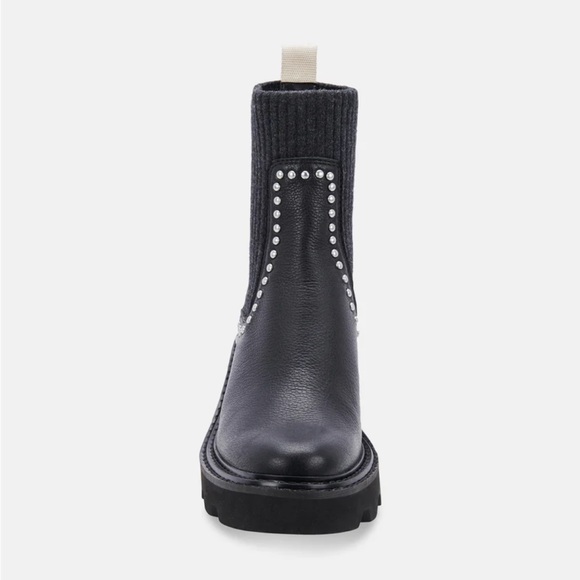 Dolce Vita Stud H2O Boots Black Leather and Knit Chelsea Studded Boot NWT 7.5 - Picture 6 of 9